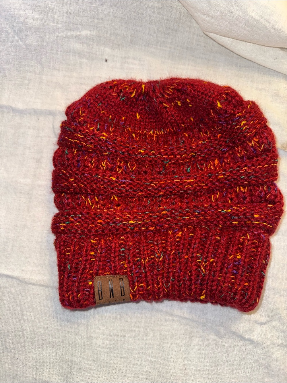 Cozy Red Speckled Knit Beanie with Fold-Over Cuff